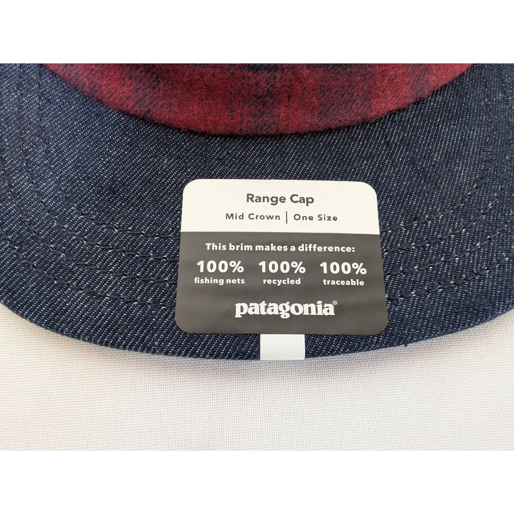 PATAGONIA RANGE FLANNEL HAT DENIM BLUE BURGUNDY RED SOFT CAP UNISEX ADJUSTABLE - Picture 3 of 6